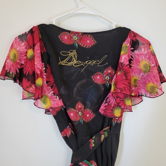 Desigual Vest Juliette Flutter Sleeve Wrap Dress Floral size 38 - Picture 9 of 11